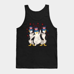 Penguin Animal Lover USA US Flag 4th Of July Tank Top